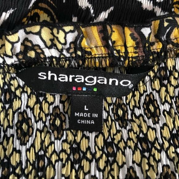 Sharagano Retro Crinkle Babydoll Blouse Brown Tan Textured Size Large - Picture 6 of 14